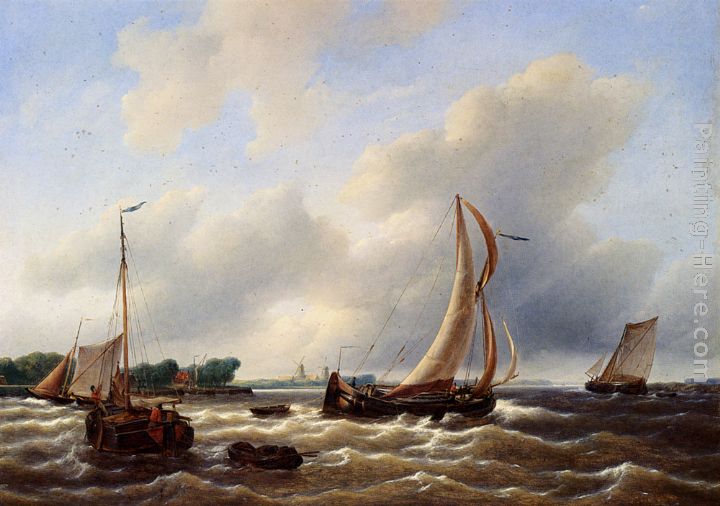Sailing Vessels On The Zuiderzee painting - Petrus Jan Schotel Sailing Vessels On The Zuiderzee art painting